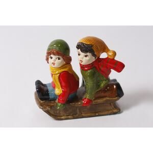 170s 950s RB Japan Children Sledding Porcelain Figurine Retro Collectible ~ 260